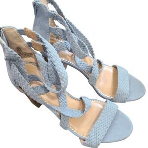 LC Lauren Conrad Aventurine Blue Braided Strappy Block Heel Sandals Size 9.5